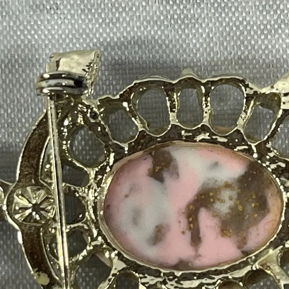 Vintage Gerrys Turtle Art Glass Cabochon Brooch Pin Marble Brown Gold 2.25
